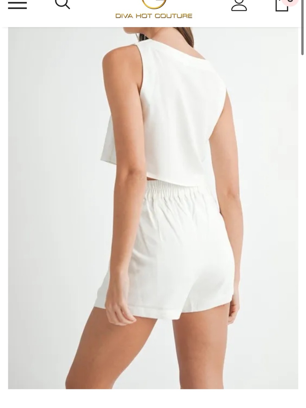 High-Waist White Tailored Line Shorts and crop top set - Picture 4 of 7